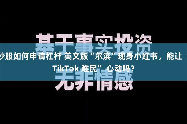 炒股如何申请杠杆 英文版“尔滨”现身小红书，能让 “TikTok 难民” 心动吗？